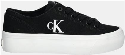 ΓΥΝΑΙΚΕΙΑ ΠΑΝΙΝΑ SNEAKERS ΜΕ ΛΟΓΟΤΥΠΟ ''VULC FLATFORM LOW CV MG'' - YW0YW01763 ΑΣΠΡΟΜΑΥΡΟ CALVIN KLEIN JEANS