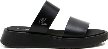 ΓΥΝΑΙΚΕΙΑ ΣΑΝΔΑΛΙΑ ΜΕ ΛΟΓΟΤΥΠΟ ''SLIDE DOUBLE STRAP'' - YW0YW01694 ΜΑΥΡΟ CALVIN KLEIN JEANS