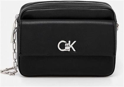 ΓΥΝΑΙΚΕΙΑ ΤΣΑΝΤΑ CROSSBODY ΜΟΝΟΧΡΩΜΗ ΜΕ ΜΕΤΑΛΛΙΚΟ ΛΟΓΟΤΥΠΟ - LV04F3102G ΜΑΥΡΟ CALVIN KLEIN JEANS