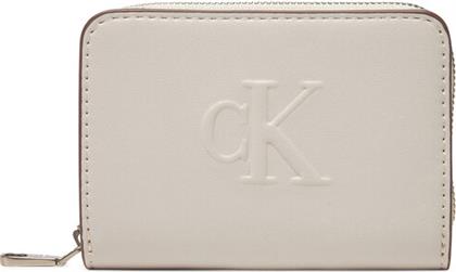 ΓΥΝΑΙΚΕΙΟ ΠΟΡΤΟΦΟΛΙ SCULPTED MED ZIP AROUND WALLET LV04K1004G ΕΚΡΟΥ CALVIN KLEIN JEANS από το MODIVO