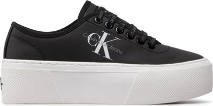 ΠΑΝΙΝΑ ΠΑΠΟΥΤΣΙΑ CUPSOLE FLATFORM LACEUP LOW TXT YW0YW00766 ΜΑΥΡΟ CALVIN KLEIN JEANS