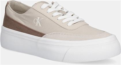 ΠΑΝΙΝΑ ΠΑΠΟΥΤΣΙΑ VULC FLATFORM LOW CV MIX MG ΧΡΩΜΑ: ΜΠΕΖ, YW0YW01770 CALVIN KLEIN JEANS