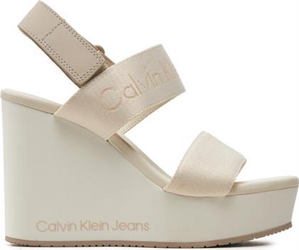 ΣΑΝΔΑΛΙΑ WEDGE SANDAL WEBBING IN MTL YW0YW01479 ΕΚΡΟΥ CALVIN KLEIN JEANS