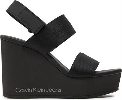 ΣΑΝΔΑΛΙΑ WEDGE SANDAL WEBBING IN MTL YW0YW01479 ΜΑΥΡΟ CALVIN KLEIN JEANS