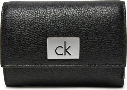 ΜΙΚΡΟ ΠΟΡΤΟΦΟΛΙ ΓΥΝΑΙΚΕΙΟ CK PLAQUE SMALL TRIFOLD W/ZIP K60K612834 ΜΑΥΡΟ CALVIN KLEIN