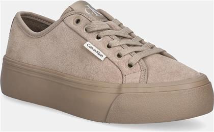 ΣΟΥΕΤ SNEAKERS VULC FLATF LACE UP SUE/WL CK ΧΡΩΜΑ: ΜΠΕΖ, YW0YW02000 CALVIN KLEIN