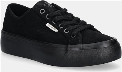 ΣΟΥΕΤ SNEAKERS VULC FLATF LACE UP SUE/WL CK ΧΡΩΜΑ: ΜΑΥΡΟ, YW0YW02000 CALVIN KLEIN