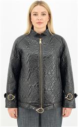 ΜΠΟΥΦΑΝ ΔΕΡΜΑΤΙΝΟ ΜΕ ΣΧΕΔΙΑ ΤΡΙΑΝΤΑΦΥΛΛΑ ΚΑΙ ΧΡΥΣΕΣ ΛΕΠΤΟΜΕΡΕΙΕΣ - ΜΑΥΡΟ ΧΑΛΑΒΑΤΖΗΣ