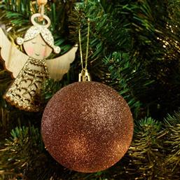 ΧΡΙΣΤΟΥΓΕΝΝΙΑΤΙΚΕΣ ΜΠΑΛΕΣ CHRISTMAS ΓΚΛΙΤΕΡ ΠΛΑΣΤΙΚΟ ΧΑΛΚΙΝΟ 6ΤΜΧ 8CM CHRISTMAS COLLECT