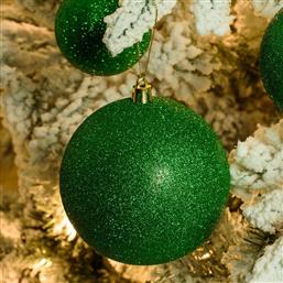 ΧΡΙΣΤΟΥΓΕΝΝΙΑΤΙΚΕΣ ΜΠΑΛΕΣ CHRISTMAS ΓΚΛΙΤΕΡ ΠΛΑΣΤΙΚΟ ΠΡΑΣΙΝΟ 6ΤΜΧ 8CM CHRISTMAS COLLECT