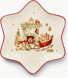 ΧΡΙΣΤΟΥΓΕΝΝΙΑΤΙΚΟ ΠΟΡΣΕΛΑΝΙΝΟ ΠΙΑΤΟ ΜΕ CHRISTMAS ΛΕΠΤΟΜΕΡΕΙΕΣ ΣΕ ΣΧΗΜΑ ΑΣΤΕΡΙΟΥ 21 CM - 006803370 ΛΕΥΚΟ COINCASA