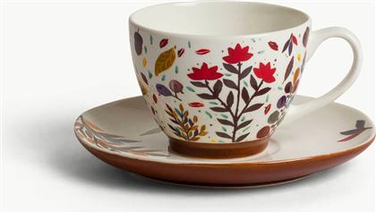 ΚΕΡΑΜΙΚΟ ΦΛΙΤΖΑΝΙ ΤΣΑΓΙΟΥ ΜΕ ΠΙΑΤΑΚΙ ΚΑΙ LEAF PATTERN 9 X 9 CM - 007499978 ΛΕΥΚΟ COINCASA