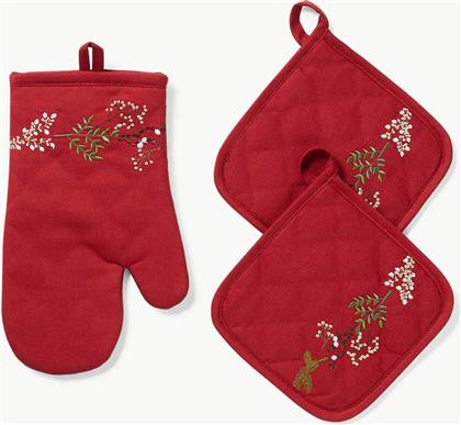 ΣΕΤ ΠΙΑΣΤΡΕΣ ΚΟΥΖΙΝΑΣ ΚΑΙ ΓΑΝΤΙ ΦΟΥΡΝΟΥ ΜΕ ΧΡΙΣΤΟΥΓΕΝΝΙΑΤΙΚΟ ΜΟΤΙΒΟ (3 ΤΕΜΑΧΙΑ) - 006802141 ΚΟΚΚΙΝΟ COINCASA