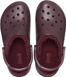 UNISEX CLOGS ΜΟΝΟΧΡΩΜΑ ΜΕ ΔΙΑΤΡΗΤΟ ΣΧΕΔΙΟ ΚΑΙ ΕΠΕΝΔΥΣΗ ΑΠΟ FAUX ΓΟΥΝΑ ''CLASSIC LINED'' - E58207 ΜΠΟΡΝΤΟ CROCS