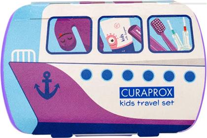 KIDS ORAL HYGIENE ΣΕΤ ΤΑΞΙΔΙΟΥ ΣΤΟΜΑΤΙΚΗΣ ΦΡΟΝΤΙΔΑΣ ΠΑΙΔΙΩΝ ΑΠΟ 6 ΕΩΣ 12 ΕΤΩΝ ΜΕ ΟΔΟΝΤΟΚΡΕΜΑ ΜΕ ΓΕΥΣΗ ΚΑΡΠΟΥΖΙ, ΟΔΟΝΤΟΒΟΥΡΤΣΑ ΜΕ ΠΟΛΥ ΜΑΛΑΚΕΣ ΙΝΕΣ, ΜΕΣΟΔΟΝΤΙΑ & ΘΗΚΗ TRAVEL SET 1 ΤΕΜΑΧΙΟ - ΜΟΒ CURAPROX