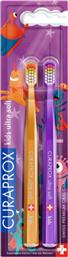 KIDS ULTRA SOFT TOOTHBRUSH ORANGE& PURPLE ΕΞΑΙΡΕΤΙΚΑ ΜΑΛΑΚΕΣ ΠΑΙΔΙΚΕΣ ΟΔΟΝΤΟΒΟΥΡΤΣΕΣ ΓΙΑ 4 ΕΩΣ 12 ΕΤΩΝ ΜΕ ΚΑΠΑΚΙ ΠΡΟΣΤΑΣΙΑΣ 2 ΤΕΜΑΧΙΑ CURAPROX