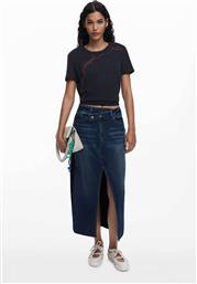 ΓΥΝΑΙΚΕΙΑ MIDI ΦΟΥΣΤΑ DENIM ΜΕ ΣΥΝΔΥΑΣΜΟ ΥΦΑΣΜΑΤΩΝ - 25WWFD03 DENIM BLUE ΣΚΟΥΡΟ DESIGUAL