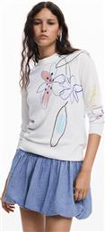 ΓΥΝΑΙΚΕΙO ΛΕΠΤΟ ΠΟΥΛΟΒΕΡ ΜΕ FLORAL PRINT REGULAR FIT ''ARTY'' - 25WWJF33 ΛΕΥΚΟ DESIGUAL