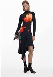 ΓΥΝΑΙΚΕΙΟ MINI ΦΟΡΕΜΑ ΜΕ FLORAL PRINT ΚΑΙ ΑΣΥΜΜΕΤΡΟ ΤΕΛΕΙΩΜΑ ''MILA'' - 25WWVK40 ΜΑΥΡΟ DESIGUAL