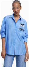 ΓΥΝΑΙΚΕΙO ΠΟΥΚΑΜΙΣΟ ΜΕ ΡΙΓΕ ΣΧΕΔΙΟ ΚΑΙ MICKEY MOUSE PRINT OVERSIZED FIT ''MICKY STRIPES'' - 25WWCW19 ΜΠΛΕ DESIGUAL