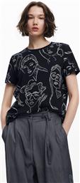 ΓΥΝΑΙΚΕΙΟ T-SHIRT ΜΕ ALL-OVER FACE PRINT REGULAR FIT - 24WWTK54 ΜΑΥΡΟ DESIGUAL