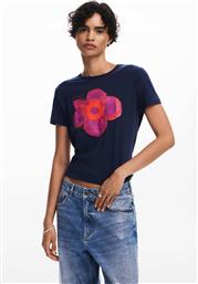 ΓΥΝΑΙΚΕΙΟ ΒΑΜΒΑΚΕΡΟ T-SHIRT ΜΕ FLOWER PRINT ''DROPPI'' - 24WWTK66 ΜΠΛΕ ΣΚΟΥΡΟ DESIGUAL