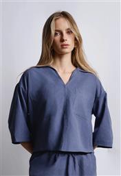 ΜΠΛΟΥΖΑ OVERSIZE ΜΕ ΚΟΝΤΟ ΜΑΝΙΚΙ - ΜΠΛΕ DESIREE