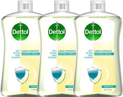 ΣΕΤ LIQUID SOAP SENSITIVE REFILL ΑΝΤΑΛΛΑΚΤΙΚΟ, ΑΝΤΙΒΑΚΤΗΡΙΔΙΑΚΟ, ΥΓΡΟ ΚΡΕΜΟΣΑΠΟΥΝΟ ΧΕΡΙΩΝ ΓΙΑ ΕΥΑΙΣΘΗΤΕΣ ΕΠΙΔΕΡΜΙΔΕΣ 3X750ML DETTOL