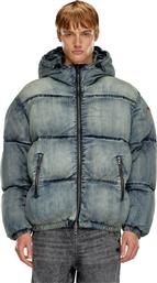 ΑΝΔΡΙΚΟ DENIM ΜΠΟΥΦΑΝ PUFFER ΚΑΠΙΤΟΝΕ ΜΕ ΚΟΥΚΟΥΛΑ ΚΑΙ ΚΕΝΤΗΜΕΝΟ ΛΟΓΟΤΥΠΟ - W24A145100SKAI DENIM BLUE ΑΝΟΙΧΤΟ DIESEL