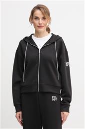 ΜΠΛΟΥΖΑ KNIT JACKET ΧΡΩΜΑ: ΜΑΥΡΟ, ΜΕ ΚΟΥΚΟΥΛΑ, P5ME7CNY DKNY
