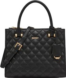 ΓΥΝΑΙΚΕΙΑ ΔΕΡΜΑΤΙΝΗ ΤΣΑΝΤΑ ΧΕΙΡΟΣ ΜΕ ΚΑΠΙΤΟΝΕ ΣΧΕΔΙΟ ΚΑΙ ΜΕΤΑΛΛΙΚΟ ΛΟΓΟΤΥΠΟ ''TRINA'' - R52DKK55 ΜΑΥΡΟ DKNY