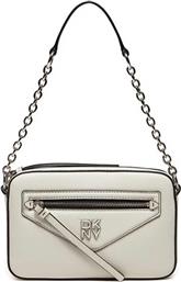 ΓΥΝΑΙΚΕΙΑ ΔΕΡΜΑΤΙΝΗ ΤΣΑΝΤΑ CROSSBODY ΜΕ ΜΕΤΑΛΛΙΚΟ LOGO ''HEART OF NY'' - R42ELF44 ΥΠΟΛΕΥΚΟ DKNY