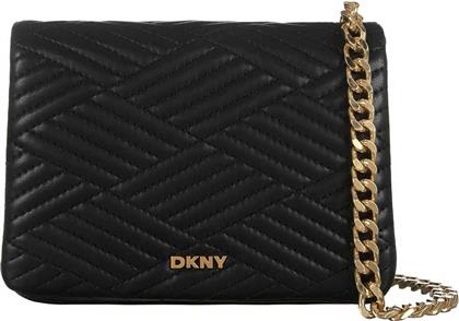 ΓΥΝΑΙΚΕΙΑ ΤΣΑΝΤΑ CROSSBODY ΜΕ ΚΑΠΙΤΟΝΕ ΣΧΕΔΙΟ ΚΑΙ ΜΕΤΑΛΛΙΚΟ ΛΟΓΟΤΥΠΟ ''DEEDRA'' - R44EKI06 ΜΑΥΡΟ DKNY