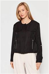ΓΥΝΑΙΚΕΙΟ BOMBER JACKET ΜΟΝΟΧΡΩΜΟ ΑΠΟ ΤΕΧΝΗΤΟ ΜΕΤΑΞΙ ΜΕ ΤΣΕΠΕΣ - P0RCNB41 ΜΑΥΡΟ DKNY