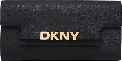 ΓΥΝΑΙΚΕΙΟ ΔΕΡΜΑΤΙΝΟ ΠΟΡΤΟΦΟΛΙ ΜΕ ΜΕΤΑΛΛΙΚΟ ΛΟΓΟΤΥΠΟ ''AVRIL'' - R52QKM29 ΜΑΥΡΟ DKNY