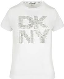 ΓΥΝΑΙΚΕΙΟ T-SHIRT ΜΕ LOGO PRINT ΑΠΟ ΣΤΡΑΣ ΜΟΝΟΧΡΩΜΟ - DJ5T1628 ΛΕΥΚΟ DKNY