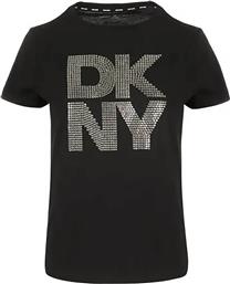 ΓΥΝΑΙΚΕΙΟ T-SHIRT ΜΕ LOGO PRINT ΑΠΟ ΣΤΡΑΣ ΜΟΝΟΧΡΩΜΟ - DJ5T1628 ΜΑΥΡΟ DKNY