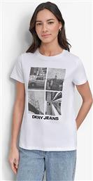 ΓΥΝΑΙΚΕΙΟ T-SHIRT ΜΕ ΛΟΓΟΤΥΠΟ ΚΑΙ PRINT ΜΟΝΟΧΡΩΜΟ - DJ5T1526 ΛΕΥΚΟ DKNY