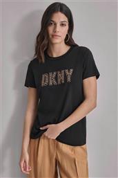 ΓΥΝΑΙΚΕΙΟ T-SHIRT ΜΕ ΛΟΓΟΤΥΠΟ ΜΕ ΣΤΡΑΣ ΚΑΙ ΤΡΟΥΚΣ BOXY FIT - P4EHFWNA ΜΑΥΡΟ DKNY