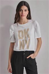 ΓΥΝΑΙΚΕΙΟ T-SHIRT ΜΕ ΣΤΑΜΠΩΤΟ ΛΟΓΟΤΥΠΟ BOXY FIT - P4DHKWSS ΛΕΥΚΟ DKNY