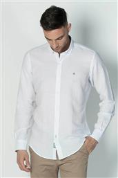 ΑΝΔΡΙΚΟ ΠΟΥΚΑΜΙΣΟ BUTTON DOWN ΑΠΟ ΛΙΝΑΡΙ ΚΑΙ ΒΑΜΒΑΚΙ ΜΕ ΚΕΝΤΗΜΕΝΟ ΛΟΓΟΤΥΠΟ REGULAR FIT - 1036011.C01 ΛΕΥΚΟ DORS