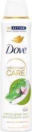 ADVANCED CARE MATCHA GREEN TEA & SAKURA BLOSSOM SCENT SPRAY ΑΠΟΣΜΗΤΙΚΟ SPRAY ΜΕ ΑΡΩΜΑ ΠΡΑΣΙΝΟΥ ΤΣΑΓΙΟΥ & ΣΑΚΟΥΡΑ ΓΙΑ ΑΝΤΙΙΔΡΩΤΙΚΗ ΠΡΟΣΤΑΣΙΑ ΕΩΣ 72 ΩΡΕΣ 150ML DOVE