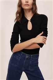 BY MARELLA ΓΥΝΑΙΚΕΙΑ ΜΠΛΟΥΖΑ RIBBED ΜΕ ΛΕΠΤΟΜΕΡΕΙΑ ΣΤΗ ΛΑΙΜΟΚΟΨΗ ''PLUME'' - 2525366111200 ΜΑΥΡΟ EMME