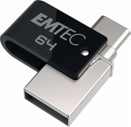 DUAL 64GB USB 2.0 STICK ΜΕ ΣΥΝΔΕΣΗ USB-A USB-C ΜΑΥΡΟ EMTEC από το PUBLIC
