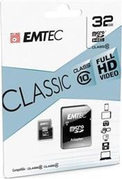 MICROSDHC 32GB +ADAPTER CL10 CLASSIC BLISTER EMTEC από το PUBLIC