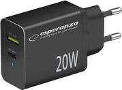 EZC105K QUICK POWER CHARGER 20W USB-C PD 20W / USB-A QC 3.0 18W BLACK ESPERANZA