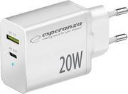 EZC105W QUICK POWER CHARGER 20W USB-C PD 20W / USB-A QC 3.0 18W WHITE ESPERANZA