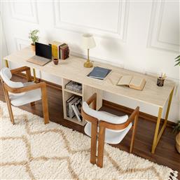 ΓΡΑΦΕΙΟ ΜΕΛΕΤΗΣ TWIN STUDY DESK - TRAVERTINE, GOLD 241NRD1107 (240X74X60) ΑΙΘΡΙΟ