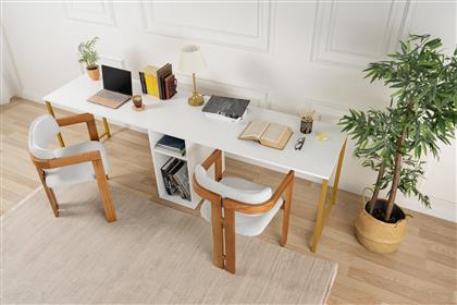 ΓΡΑΦΕΙΟ TWIN STUDY DESK - WHITE, GOLD 241NRD1105 240X74X60 CM ΑΙΘΡΙΟ