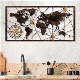 ΜΕΤΑΛΛΙΚΟ ΔΙΑΚΟΣΜΗΤΙΚΟ ΤΟΙΧΟΥ WORLD MAP LARGE - 1 891TNL2424 120X60 CM ΑΙΘΡΙΟ